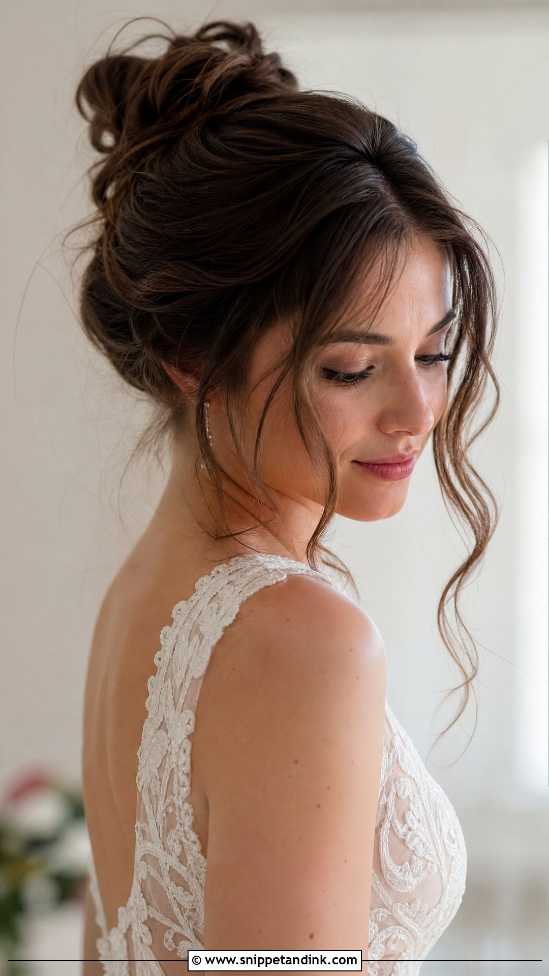 Messy Bun With Face Framing Tendrils - Snippet and Ink - 20 Bridal Buns Hairstyle