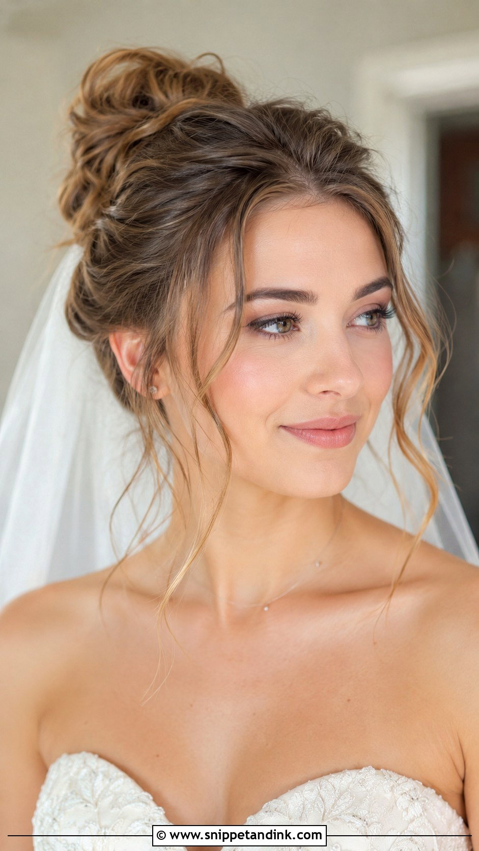 Messy Bun With Face Framing Tendrils - Snippet and Ink - 35 Bun Hairstyles for Wedding