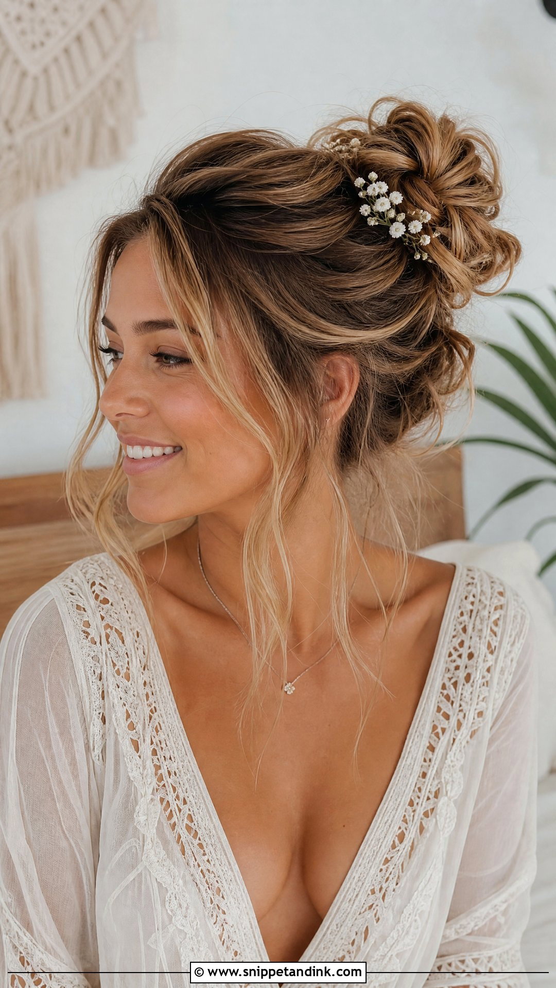 Messy Bun With Face Framing Tendrils - Snippet and Ink - 20 Hair Designs for Wedding Ideas
