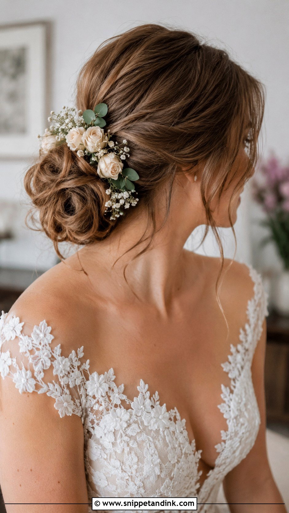Messy Bun With Flowers - Snippet and Ink - 25 Messy Bun Hairstyles for Wedding