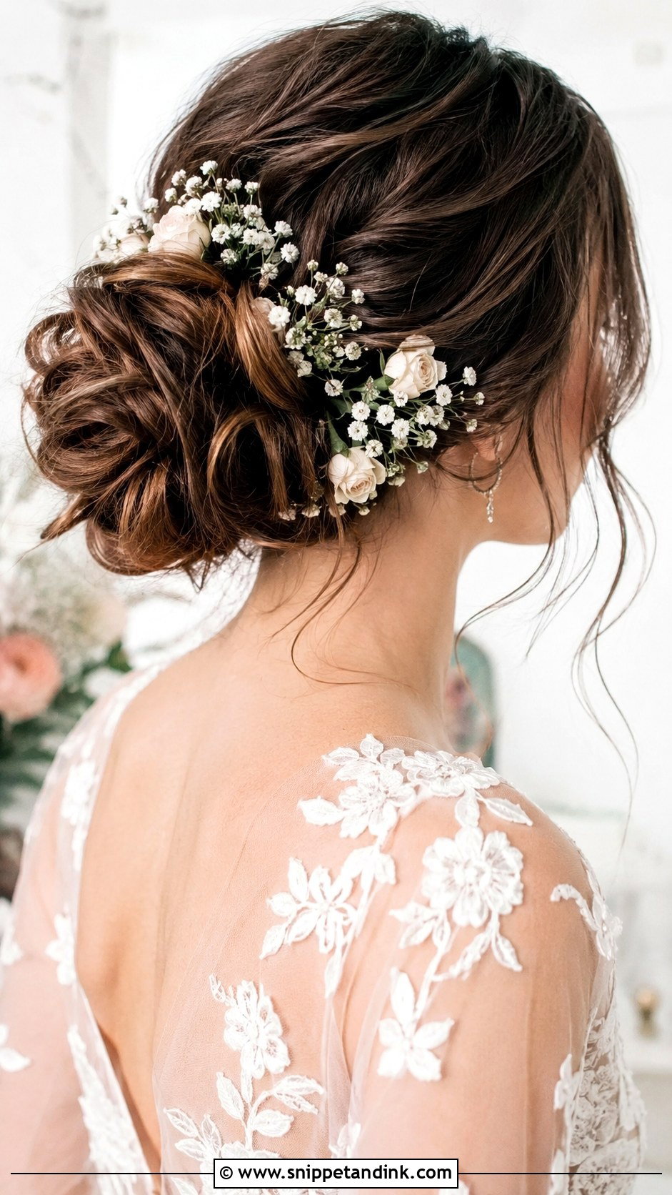 Messy Bun With Flowers - Snippet and Ink - 20 Messi Bun Hairstyles for Wedding