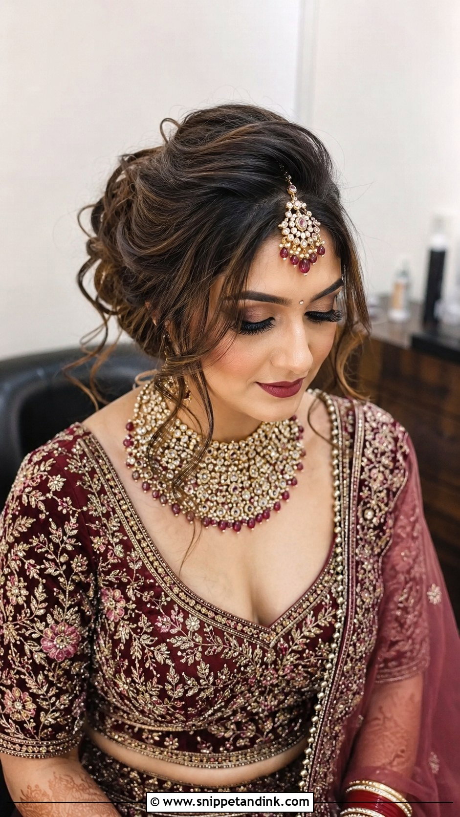 Messy Bun With Front Puff - Snippet and Ink - 25 Indian Front Look Bridal Bun Hairstyles