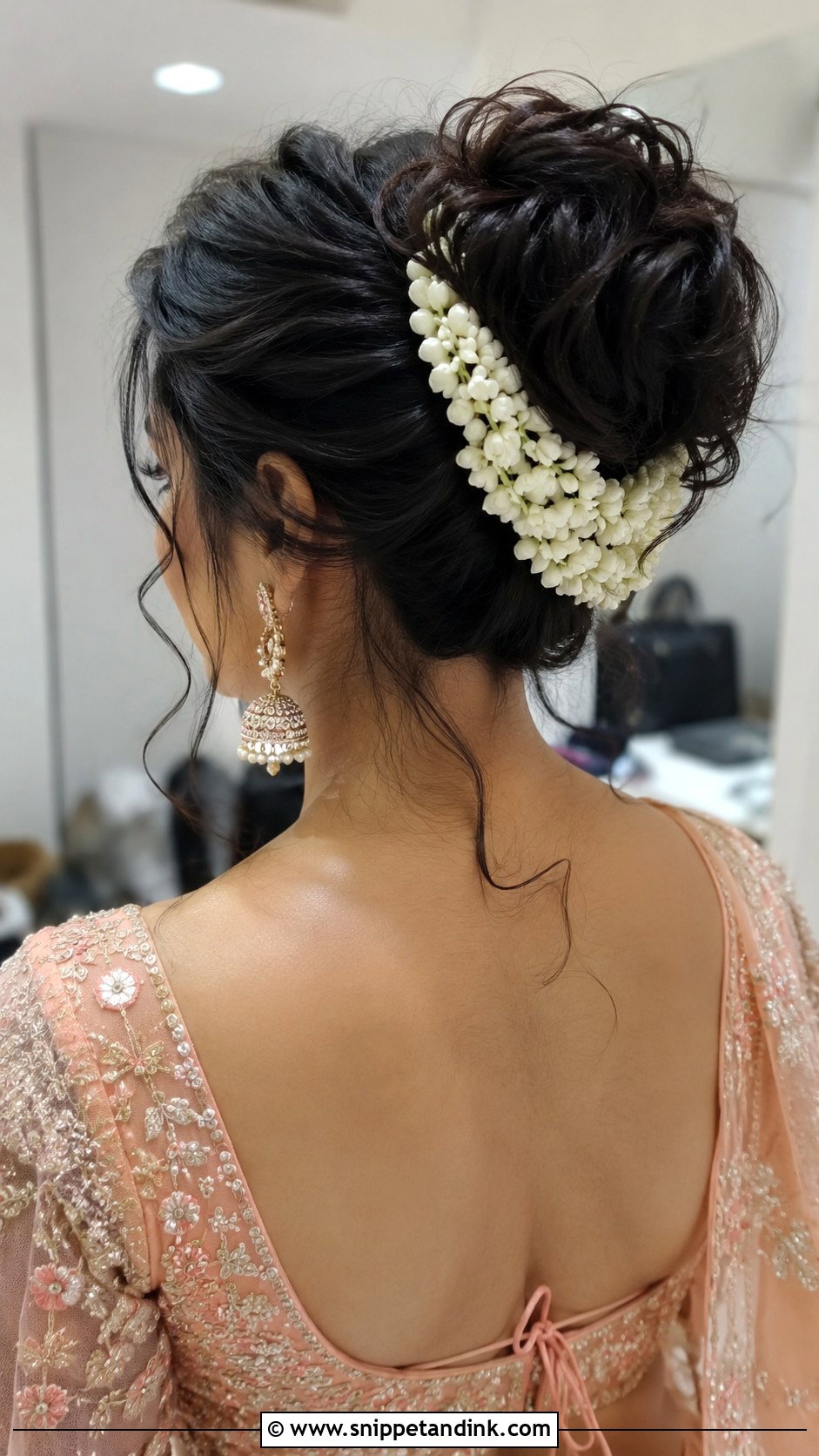 Messy Bun With Gajra - Snippet and Ink - 20 Indian Wedding Hairstyles for Round Face