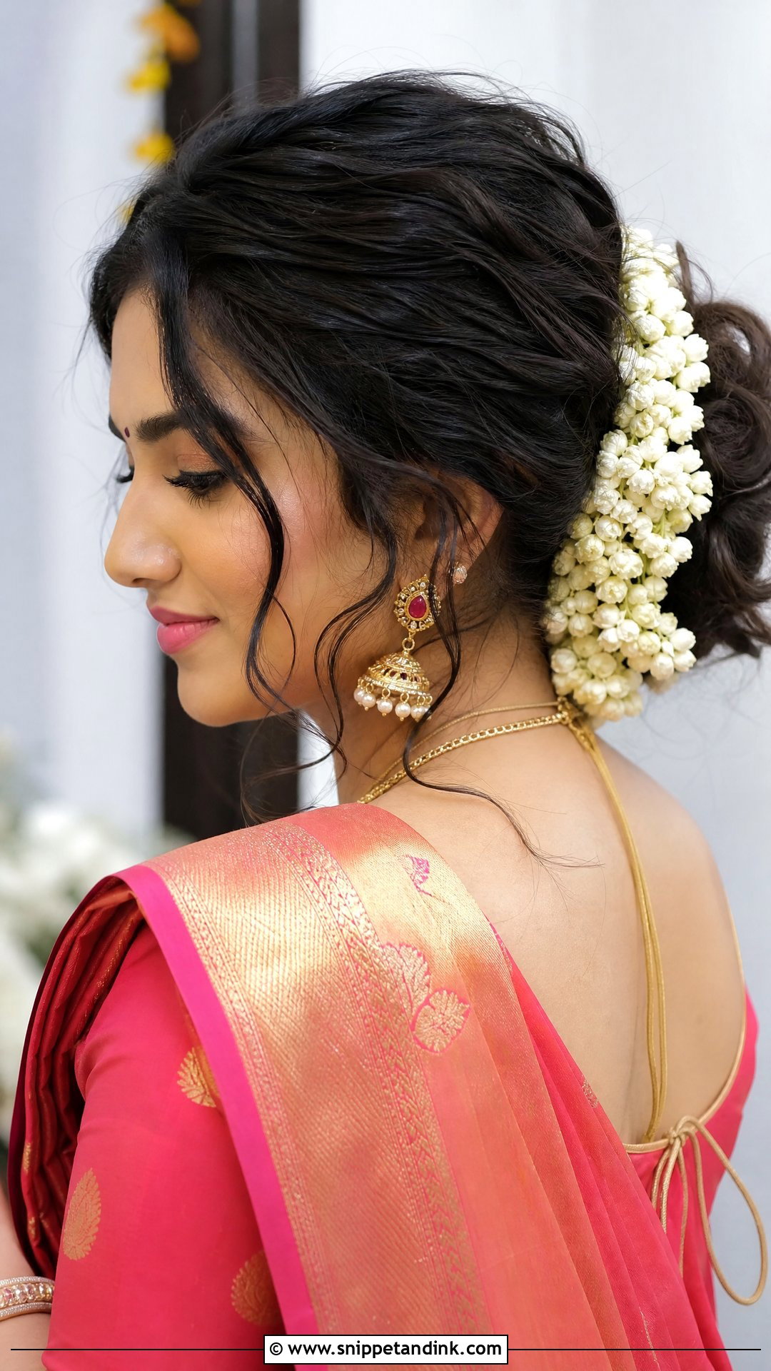 Messy Bun With Gajra - Snippet and Ink - 20 Roka Hairstyle for Bride Ideas