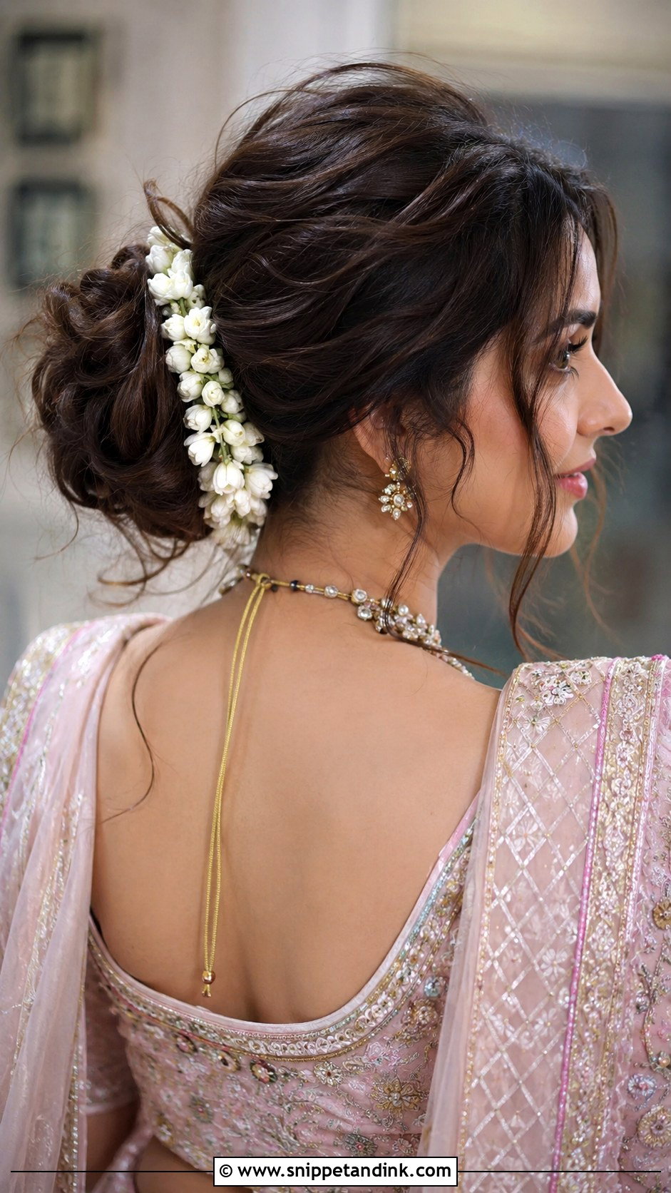 Messy Bun With Gajra - Snippet and Ink - 25 Bridal Juda Hairstyles with Flowers