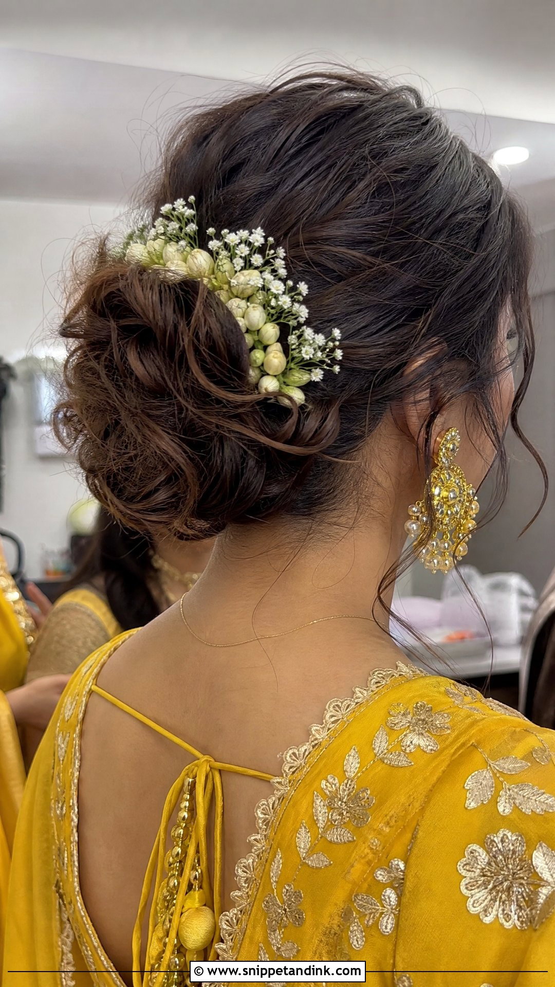 Messy Bun With Gajra For Short Hair - Snippet and Ink - 20 Hair Gajra Ideas