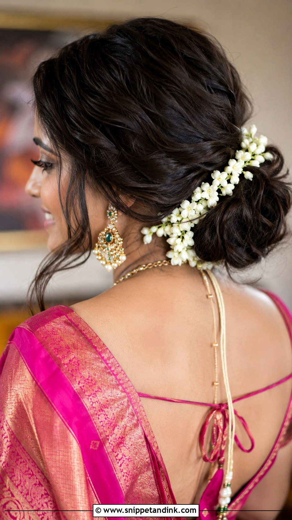 Messy Bun With Gajra - Snippet and Ink - 20 Ban Hairstyle Indian Wedding Ideas