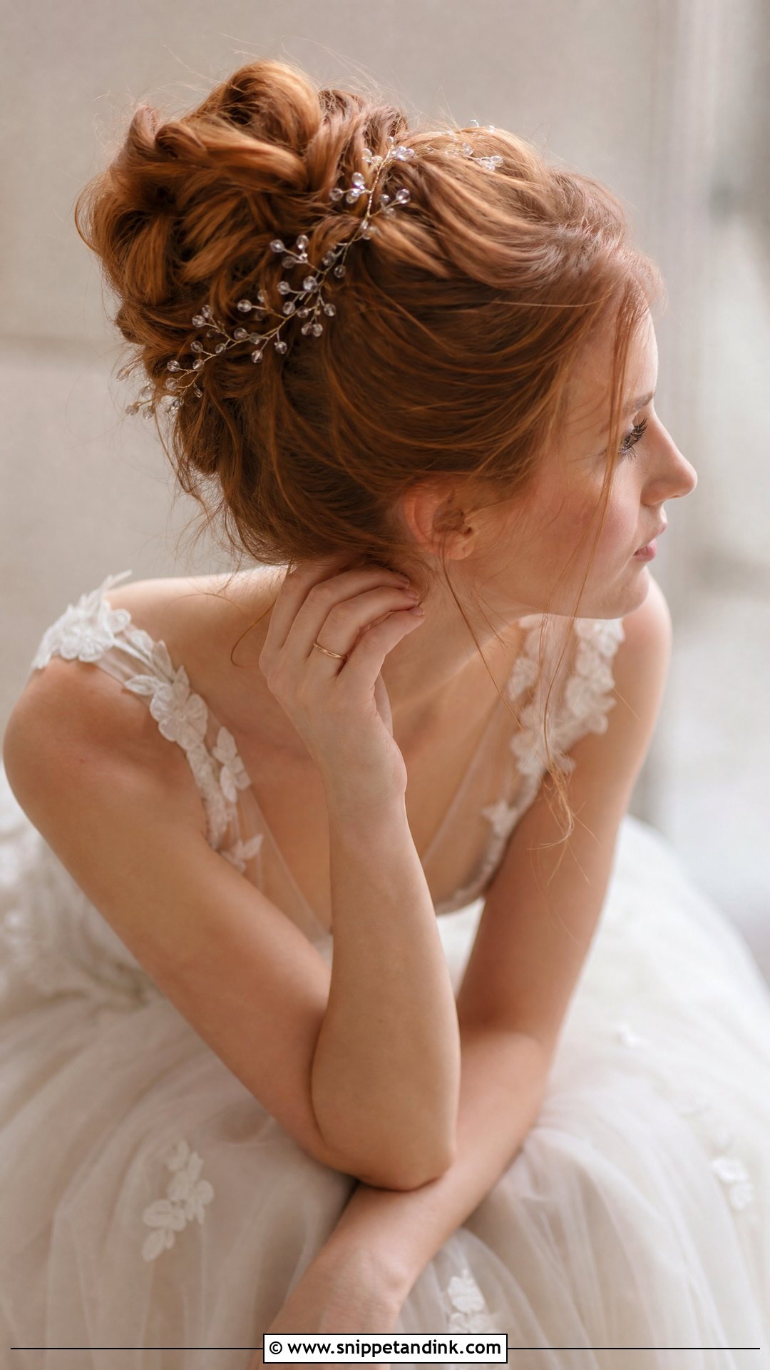 Messy Bun With Hair Vine - Snippet and Ink - 20 Messy Bridal Bun Ideas