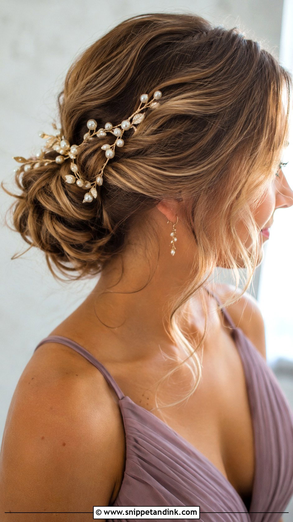 Messy Bun With Hair Vine - Snippet and Ink - 20 Messy Bun Bridesmaid Ideas