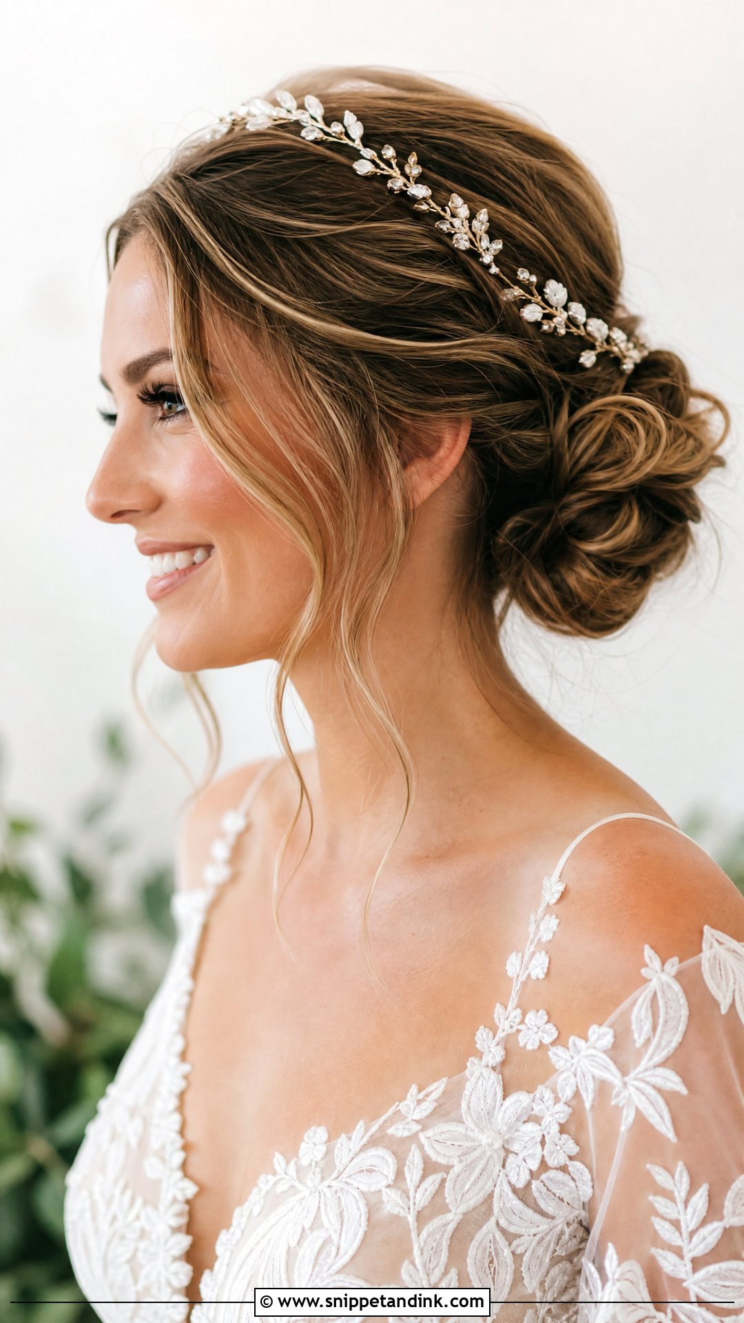 Messy Bun With Halo Crown - Snippet and Ink - 20 Wedding Crown Hairstyles