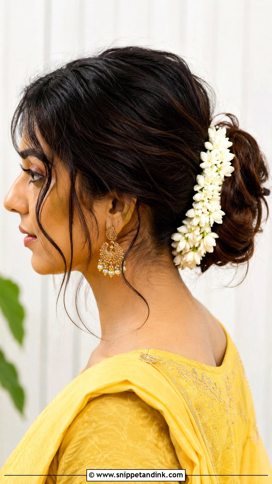 Messy Bun With Jasmine Flowers - Snippet and Ink - 20 Front Indian Weddings Bridal Hairstyles