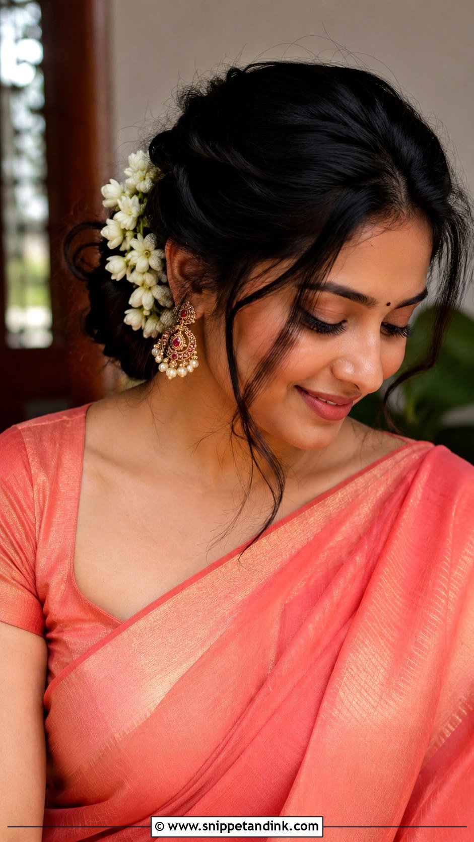 Messy Bun With Jasmine - Snippet and Ink - 20 Seemantham Hairstyle Ideas
