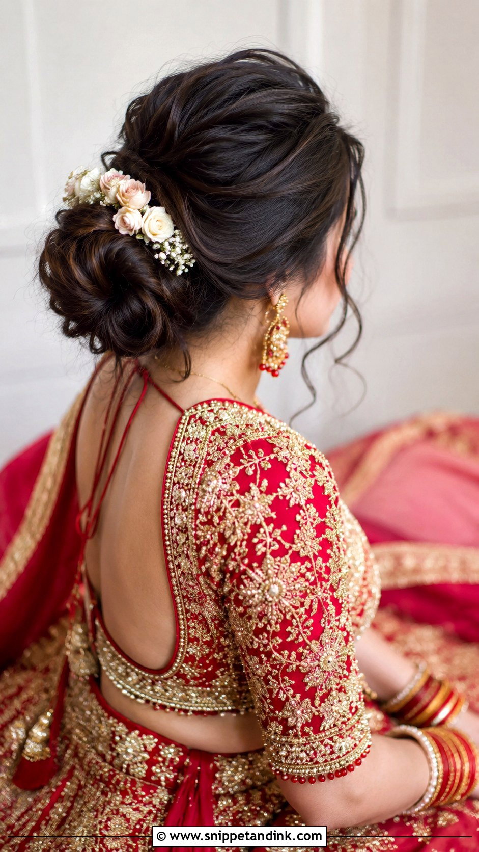 Messy Bun With Lehenga - Snippet and Ink - 25 Indian Messy Bun Hairstyles for Wedding