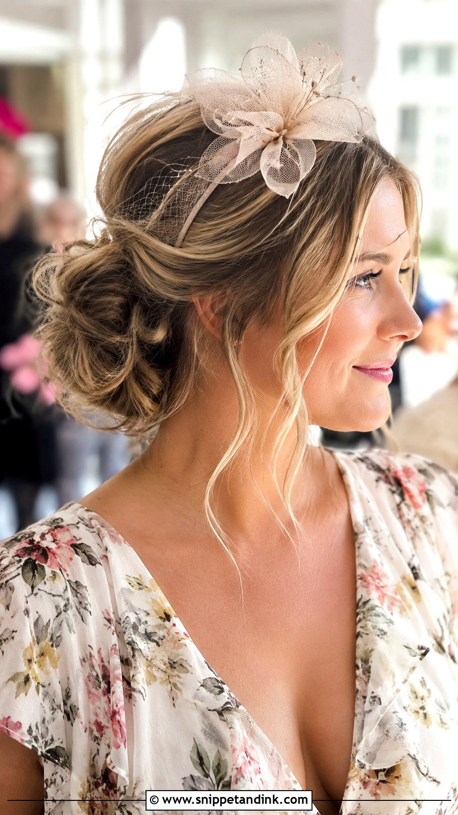 Messy Bun With Lightweight Fascinator - Snippet and Ink - 25 Facinators Wedding Hairstyles