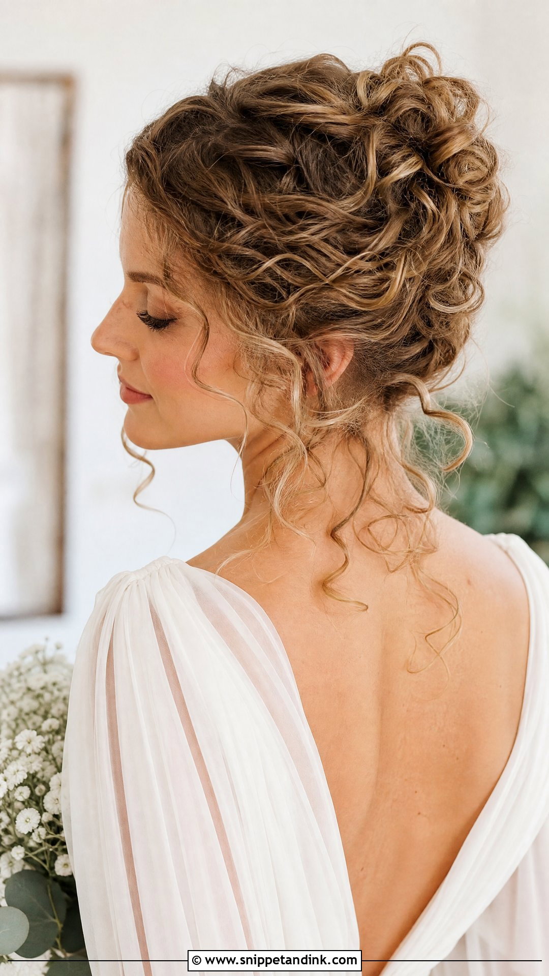 Messy Bun With Loose Curls - Snippet and Ink - 20 Elegant Wedding Updos for Long Hair