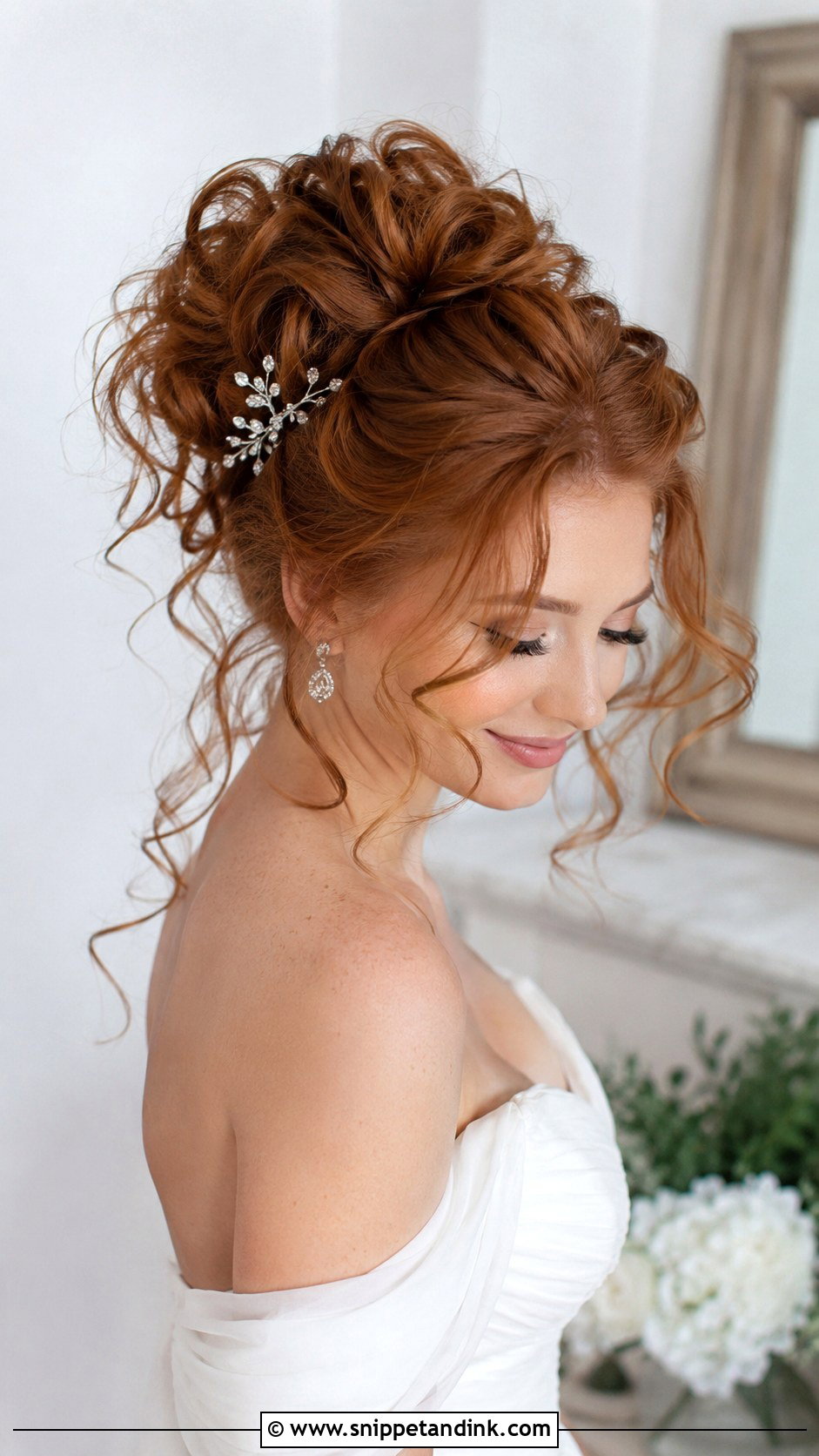Messy Bun With Loose Curls - Snippet and Ink - 30 Brautfrisur Hochgesteckt Ideas