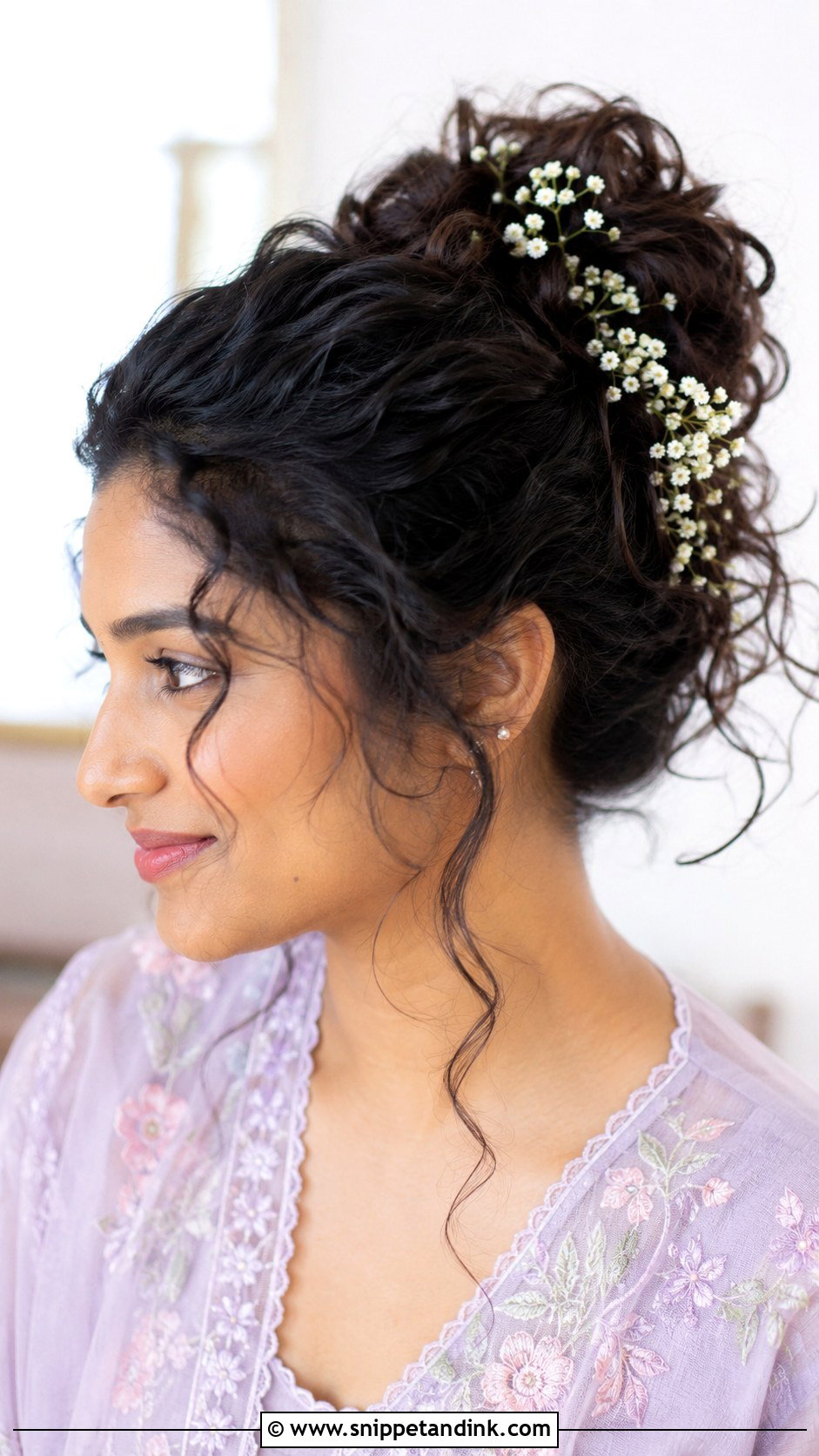 Messy Bun With Loose Curls - Snippet and Ink - 30 Indian Hairstyles for Weddings