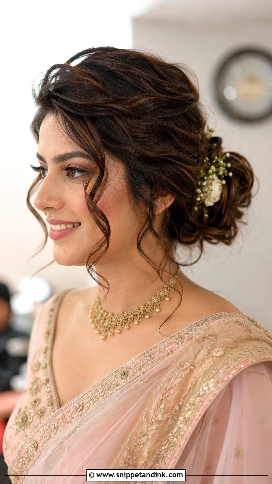 Messy Bun With Loose Curls - Snippet and Ink - 30 Kerala Bride Hairstyles