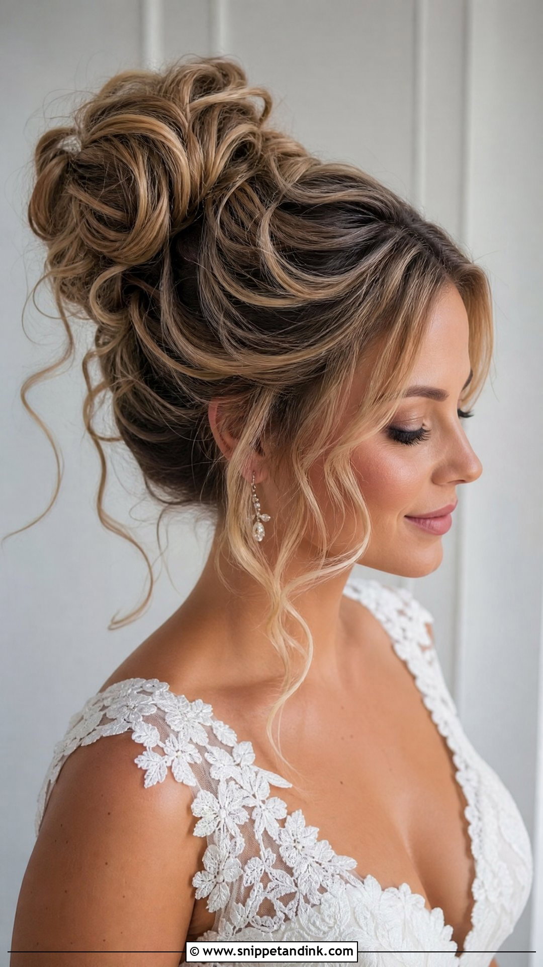 Messy Bun With Loose Curls - Snippet and Ink - 20 Messy Bun Bridal Hair Ideas