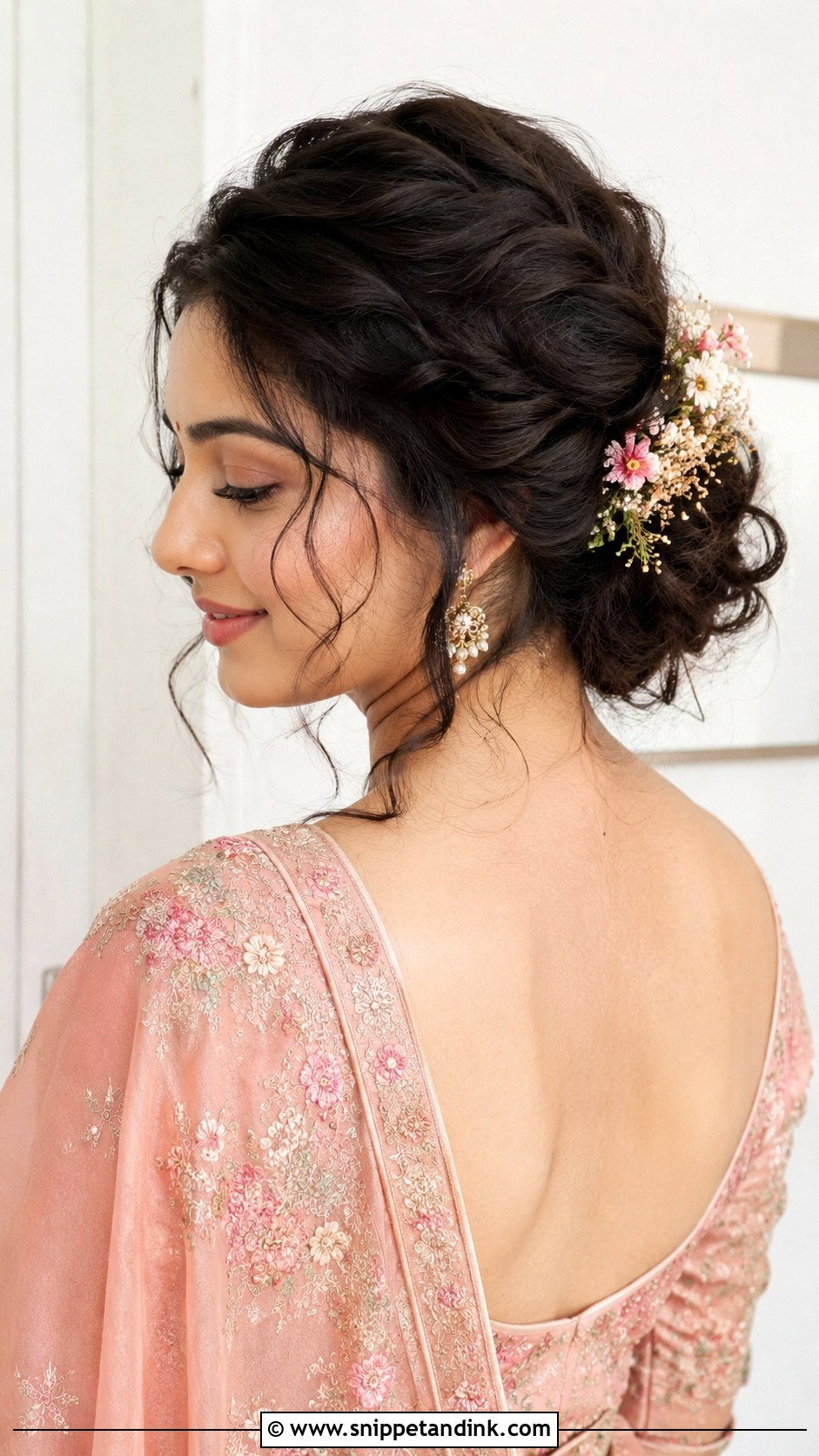 Messy Bun With Loose Curls - Snippet and Ink - 25 Indian Messy Bun Hairstyles for Wedding