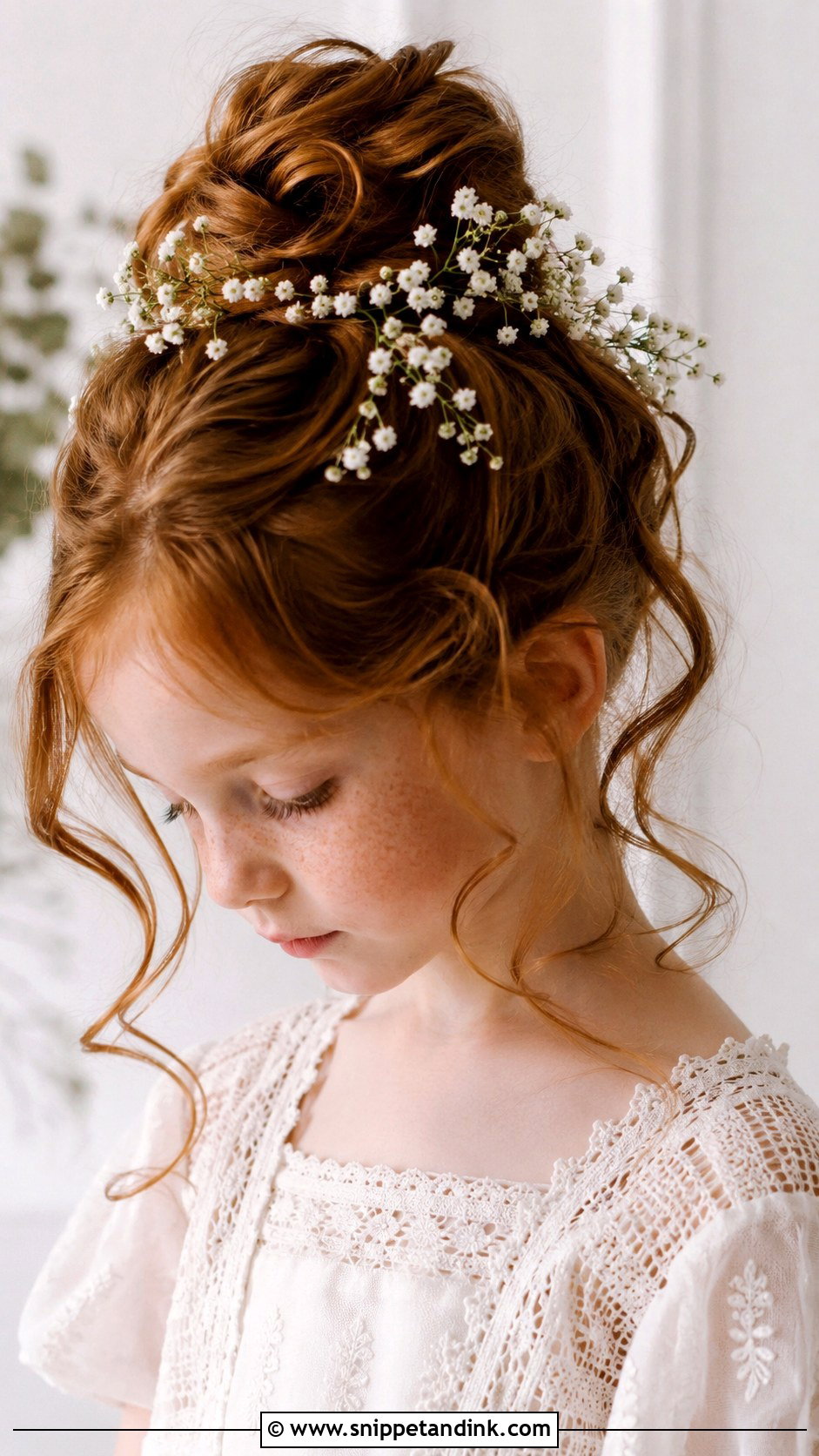 Messy Bun With Loose Curls - Snippet and Ink - 25 Kids Girls Wedding Hairstyles