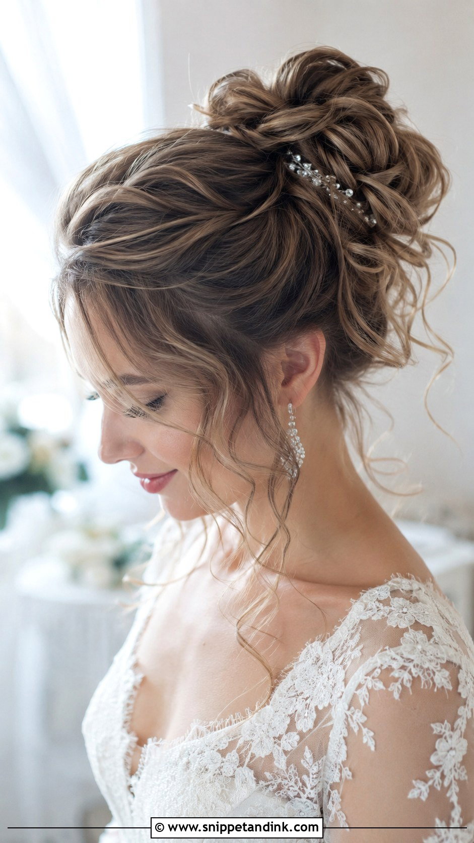 Messy Bun With Loose Curls - Snippet and Ink - 25 Messy Bun Wedding Hair Ideas
