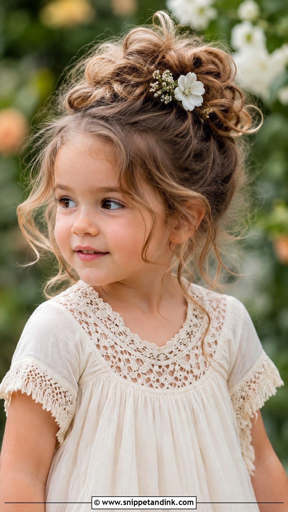 Messy Bun With Loose Curls - Snippet and Ink - 25 Toddler Wedding Hair Ideas