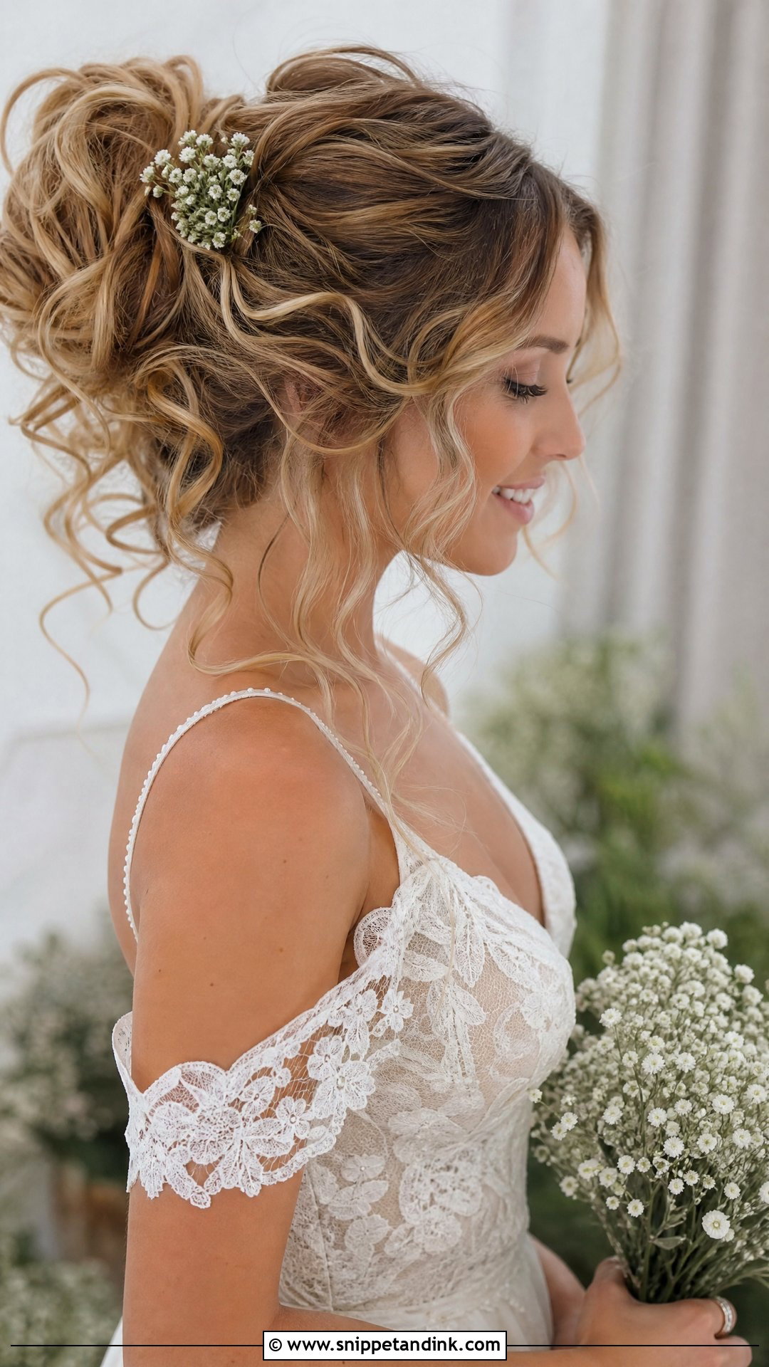 Messy Bun With Loose Curls - Snippet and Ink - 20 Bride Bun Hairstyle Ideas