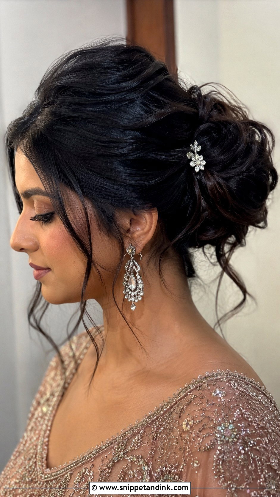 Messy Bun With Loose Strands - Snippet and Ink - 20 Nikkah Hairstyles for Bride Sister