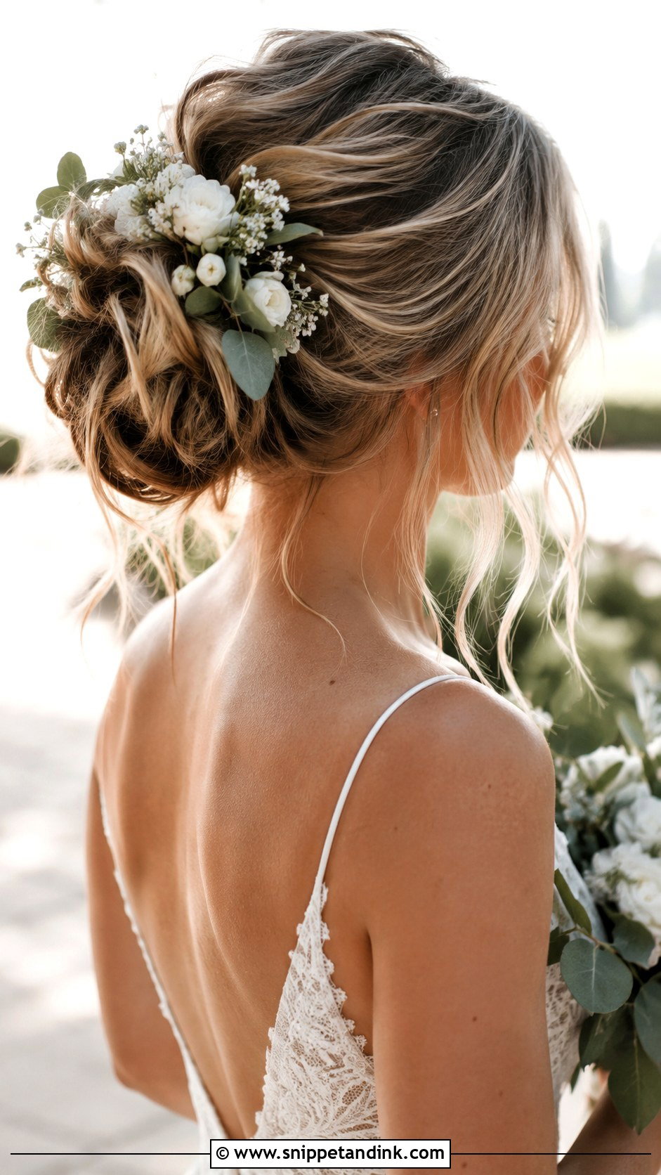 Messy Bun With Loose Strands - Snippet and Ink - 25 Hair Styles for Weddings