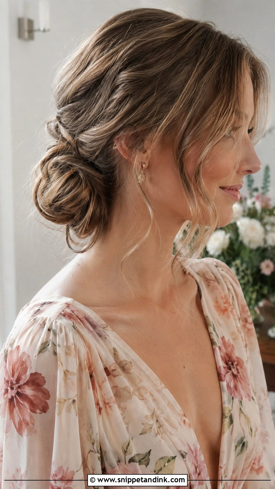 Messy Bun With Loose Strands - Snippet and Ink - 25 Wedding Guest Updos for Medium Hair