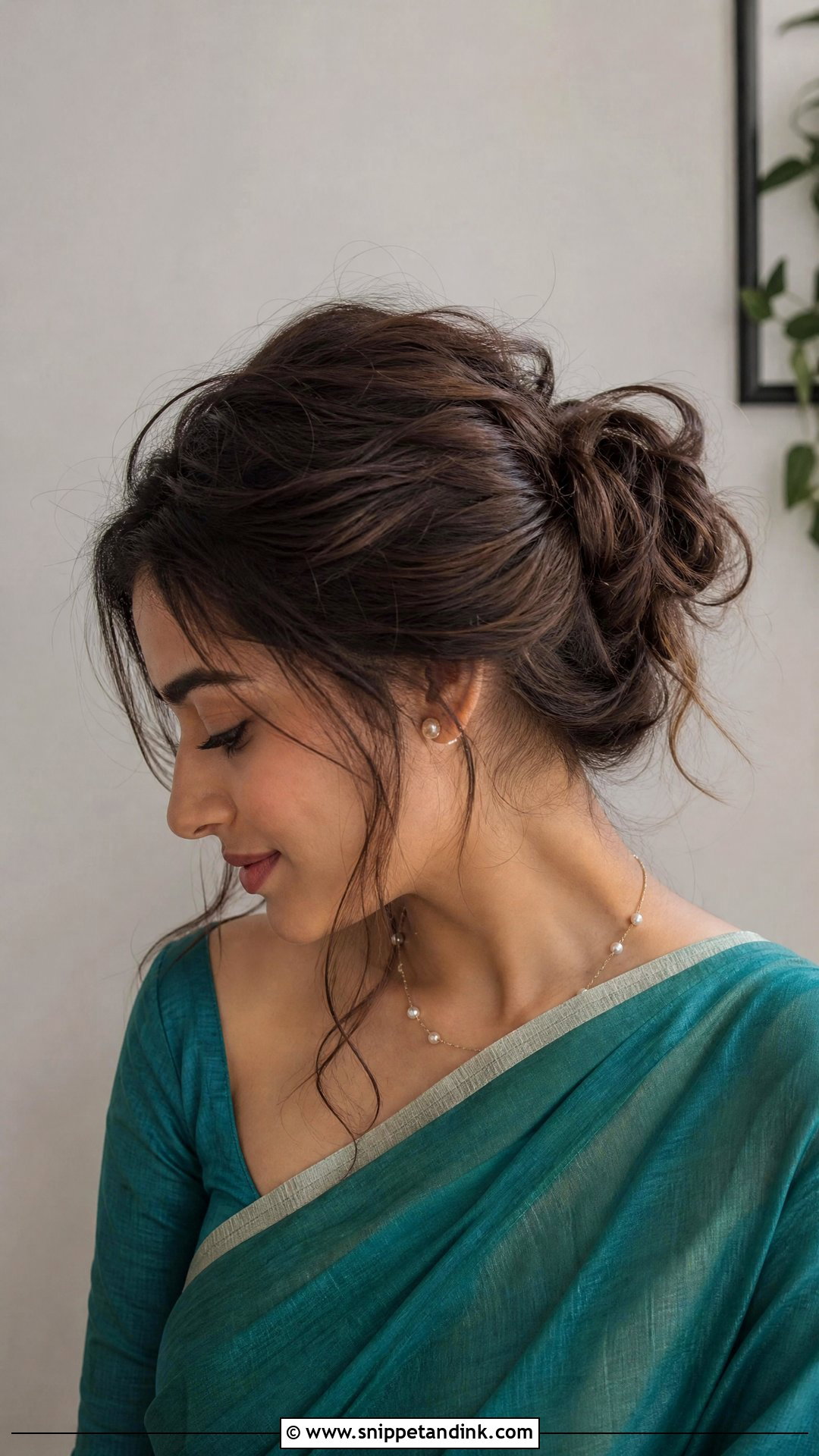 Messy Bun With Loose Strands - Snippet and Ink - 20 Indian Hairstyle for Mom of Bride Ideas