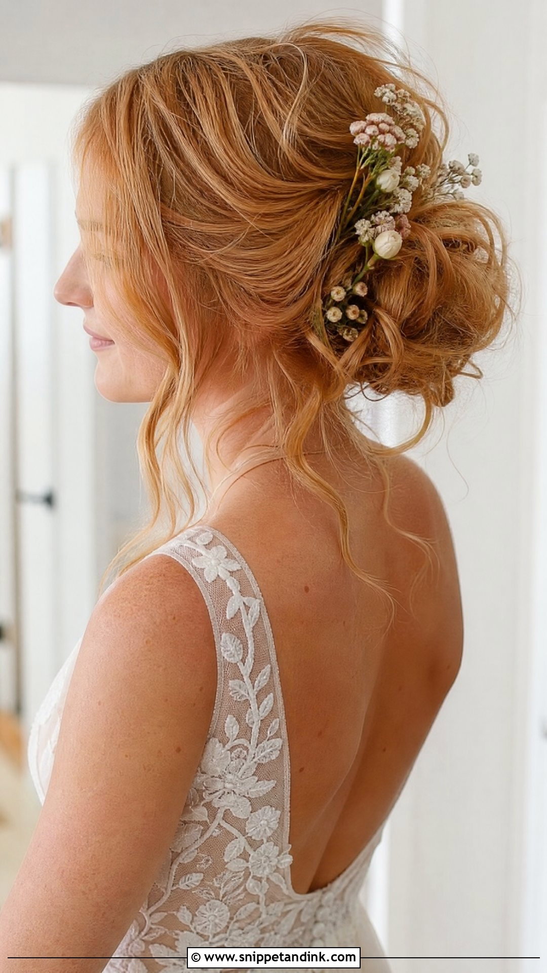 Messy Bun With Loose Tendrils - Snippet and Ink - 20 Wedding Hairstyles for Chubby Face