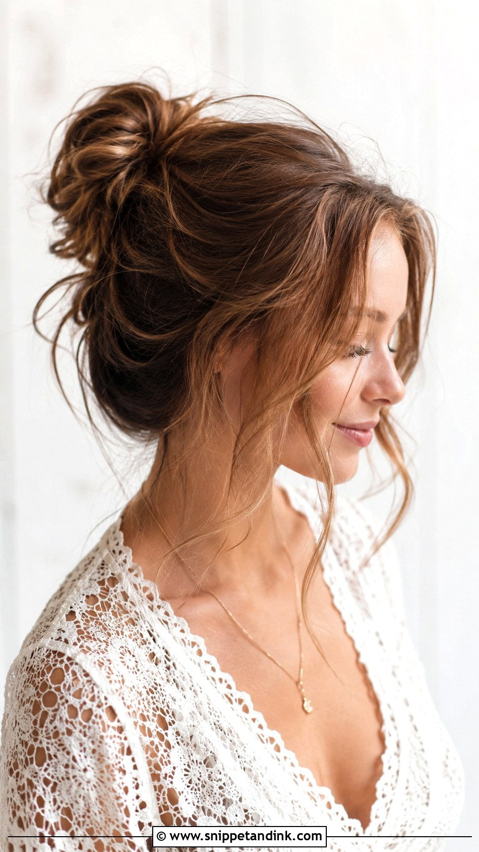 Messy Bun With Loose Tendrils - Snippet and Ink - 25 Engagement Bridal Hairstyles