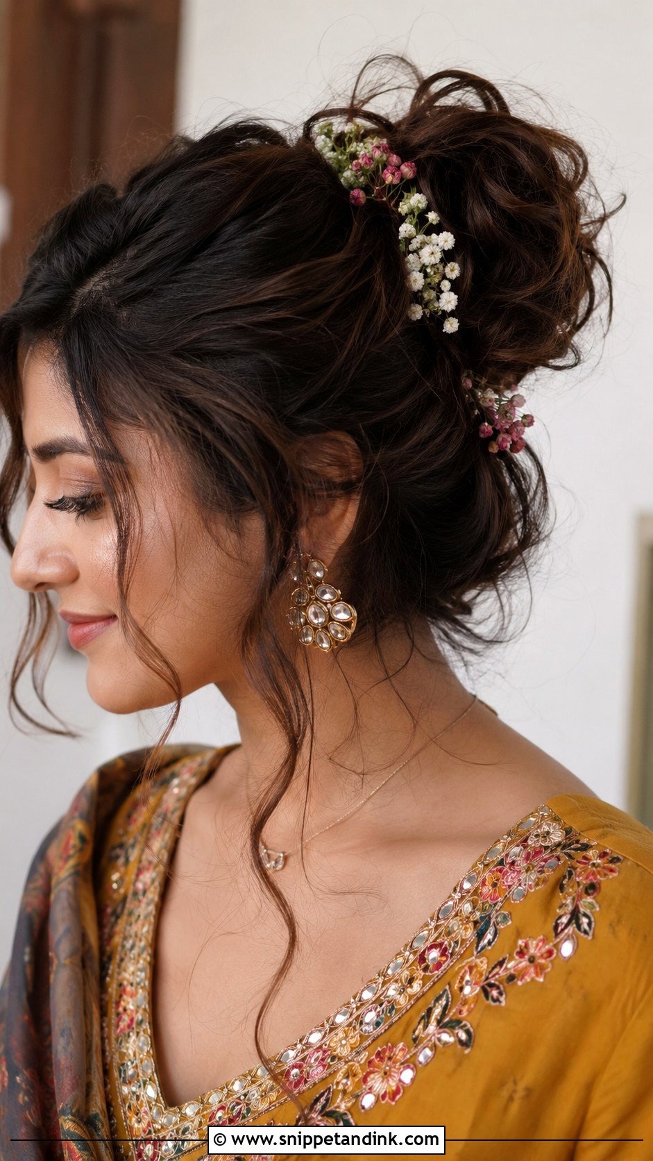 Messy Bun With Loose Tendrils - Snippet and Ink - 25 Pakistani Bridal Hairstyles Walima