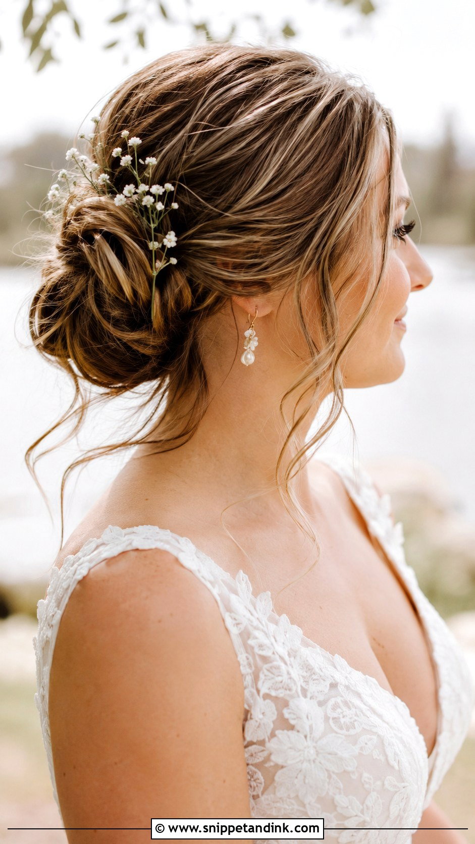 Messy Bun With Loose Tendrils - Snippet and Ink - 30 Hairstyles for Bride