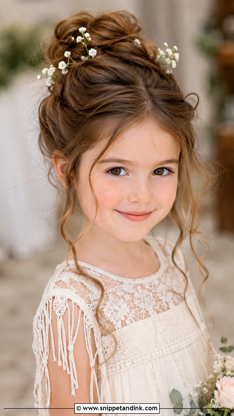Messy Bun With Loose Tendrils - Snippet and Ink - 30 Kids Hairstyles for Wedding