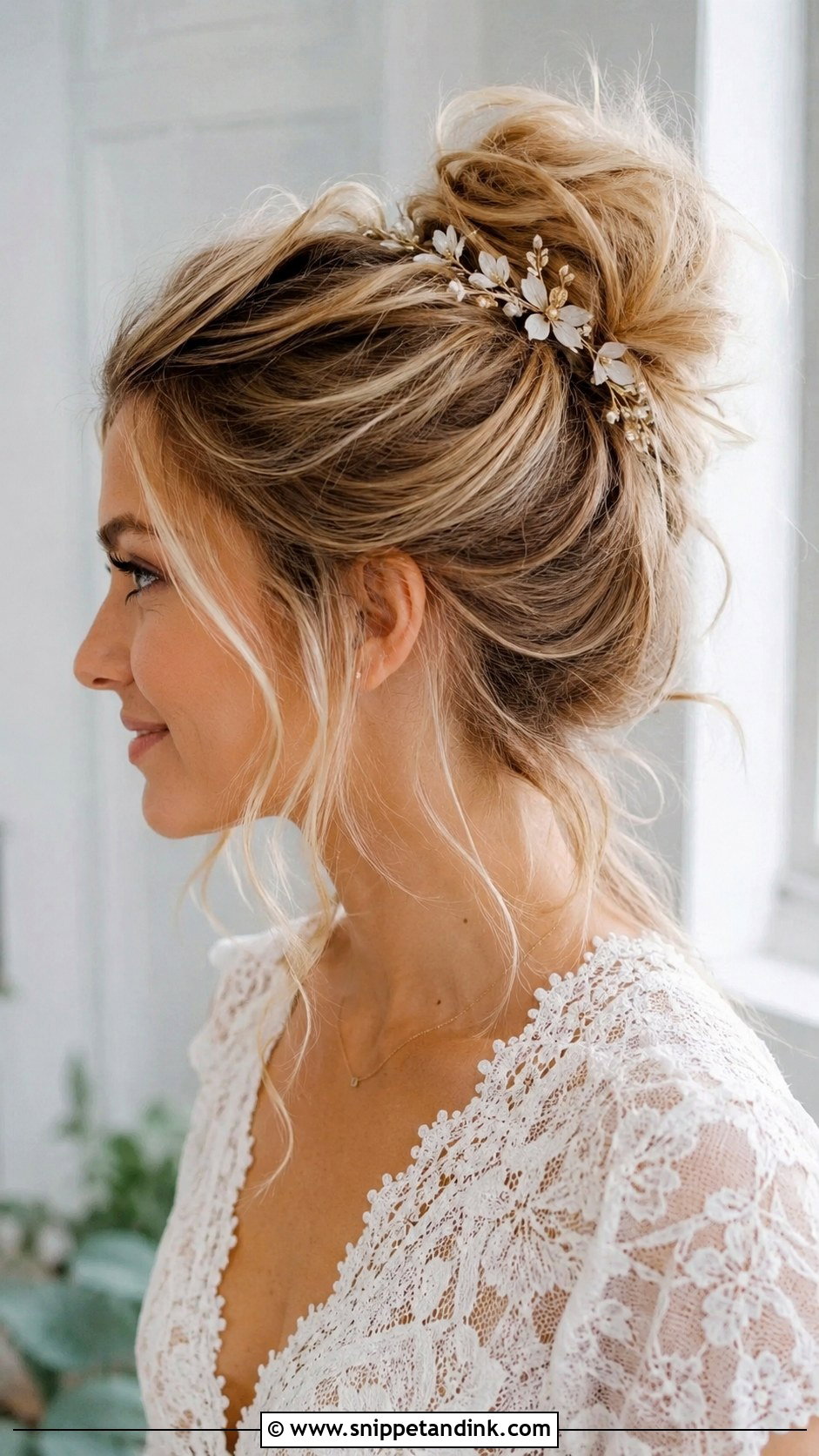 Messy Bun With Loose Tendrils - Snippet and Ink - 20 Hair Bun Styles Wedding