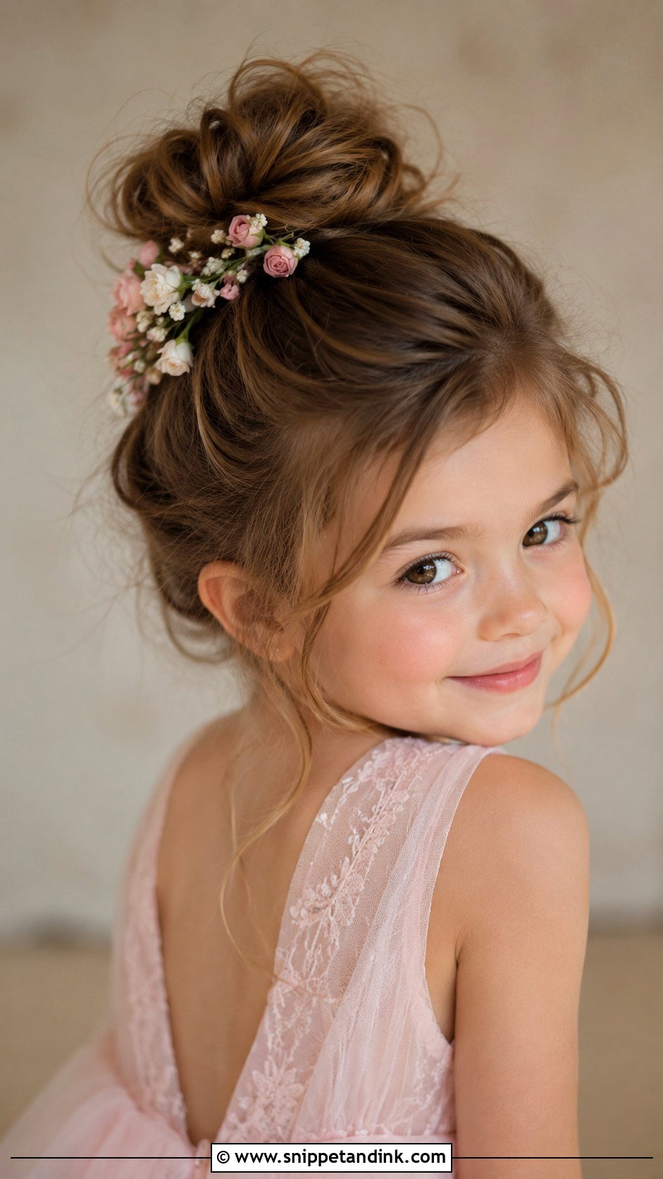 Messy Bun With Loose Tendrils - Snippet and Ink - 20 Kid Wedding Hairstyles