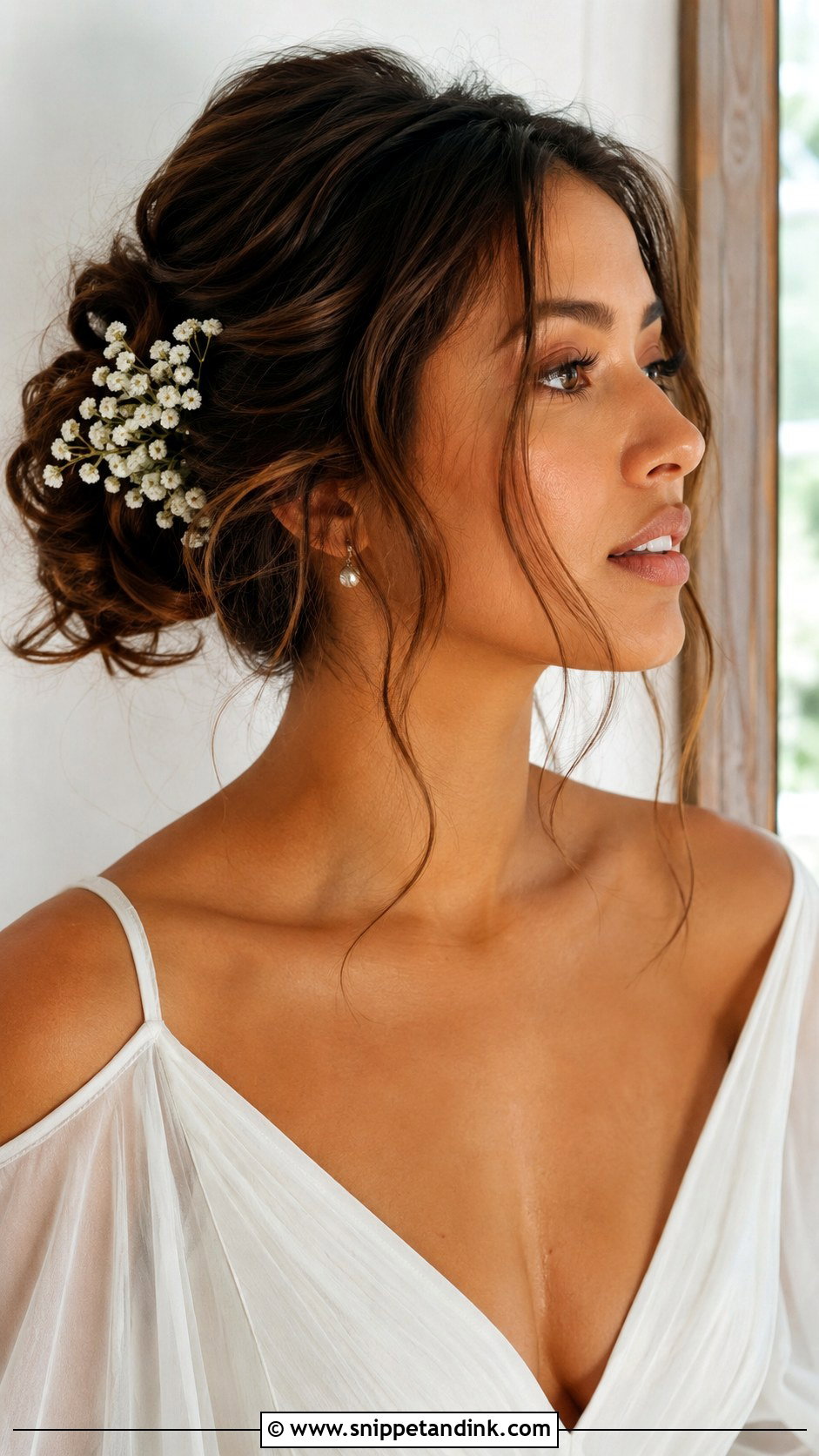 Messy Bun With Loose Tendrils - Snippet and Ink - 20 Edgy Wedding Hair Ideas