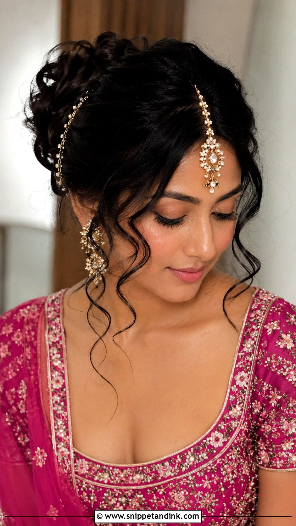 Messy Bun With Maang Tikka - Snippet and Ink - 25 Indian Bridal Hair Buns