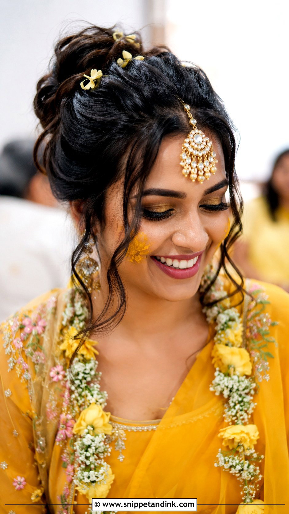 Messy Bun With Maang Tikka - Snippet and Ink - 30 Indian Bridal Dulhan Hairstyles