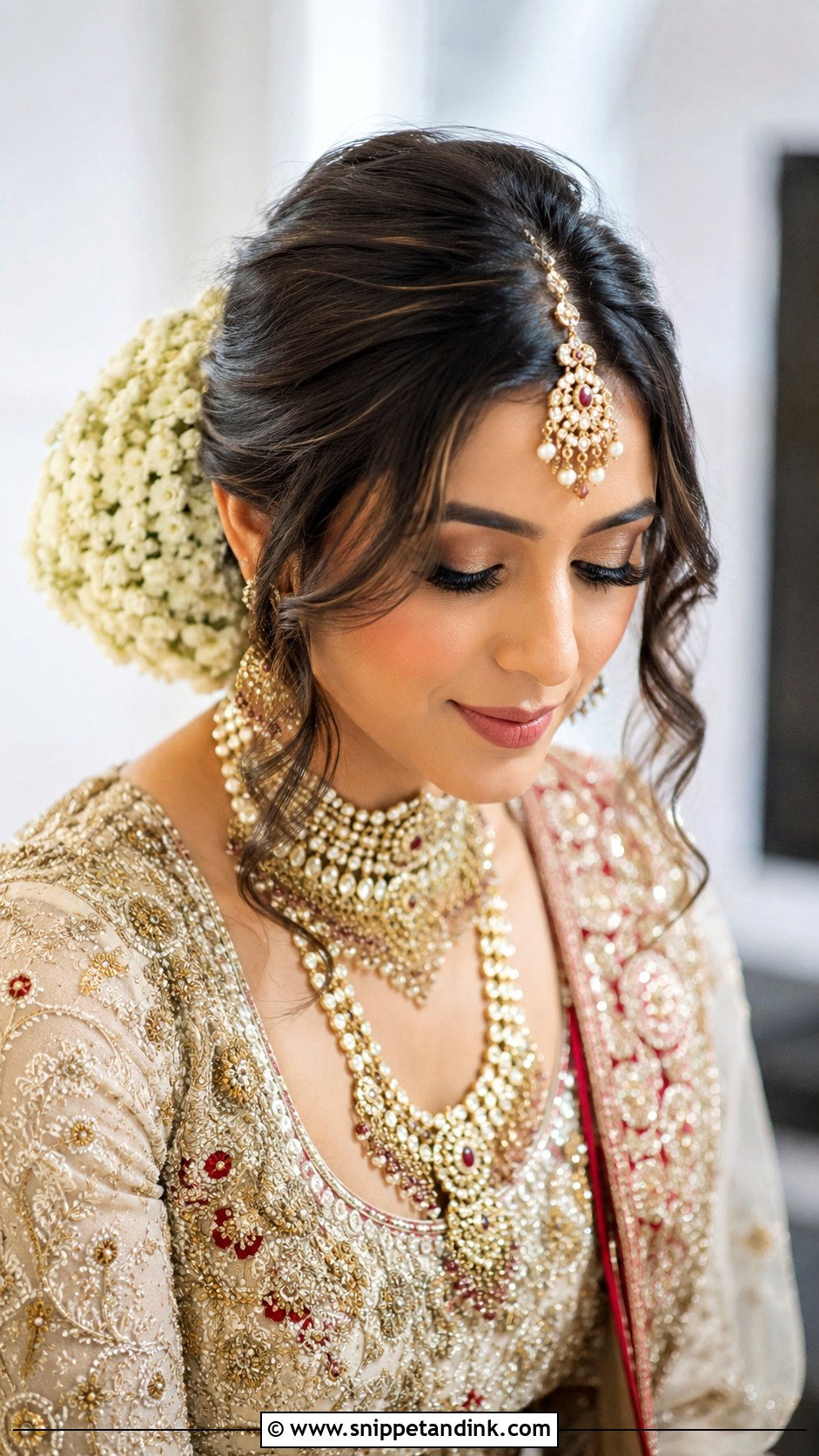 Messy Bun With Maang Tikka and Gajra - Snippet and Ink - 20 Messy Hairstyles for Indian Wedding