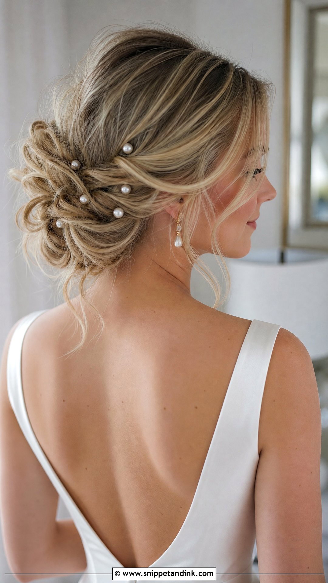 Messy Bun With Pearl Accents - Snippet and Ink - 20 Messy Bridal Bun Ideas