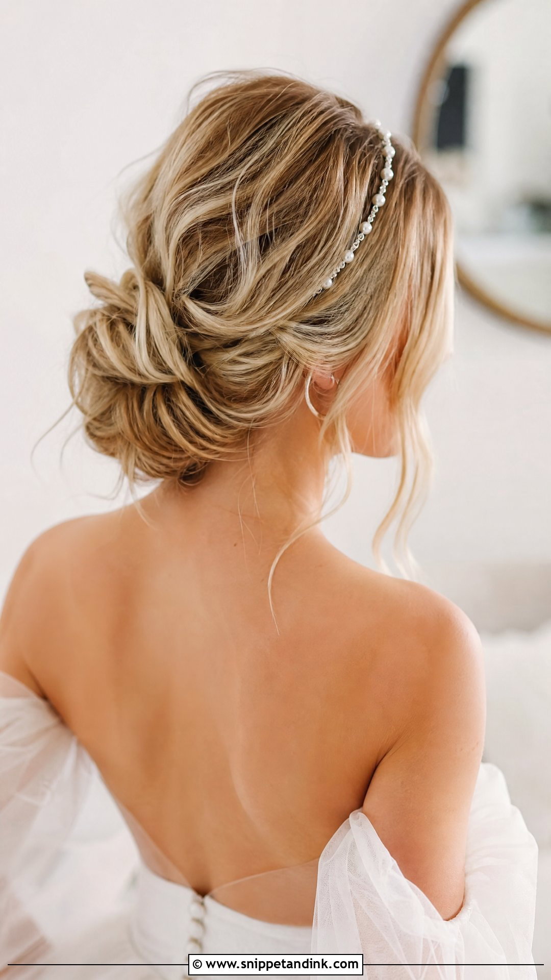 Messy Bun With Pearl Headband - Snippet and Ink - 20 Wedding Hairstyles with Headband