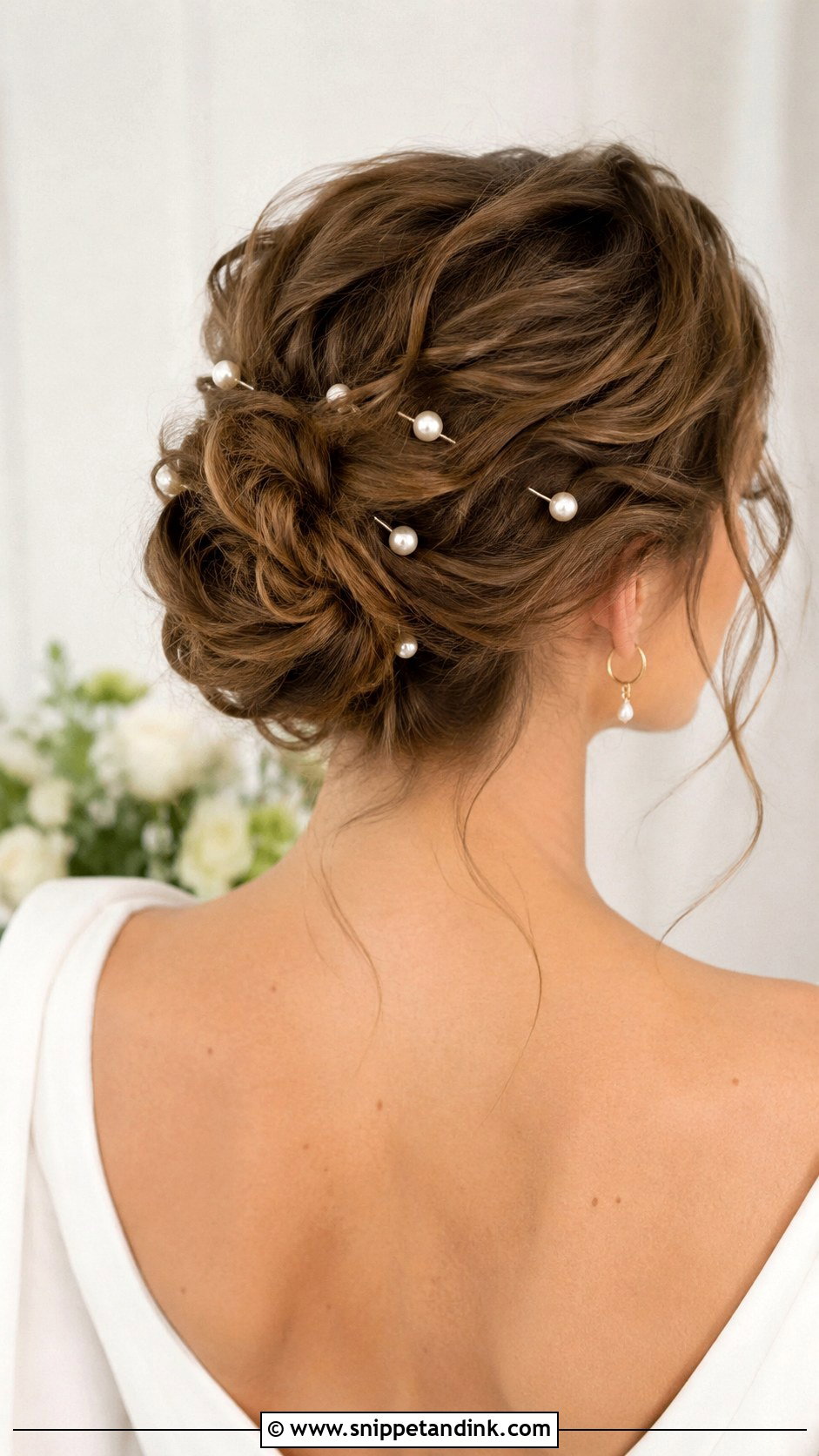 Messy Bun With Pearl Pins - Snippet and Ink - 20 Messi Bride Hairstyle Ideas