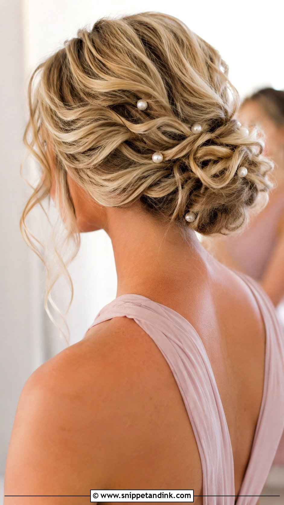 Messy Bun With Pearl Pins - Snippet and Ink - 20 Messy Bun Bridesmaid Ideas