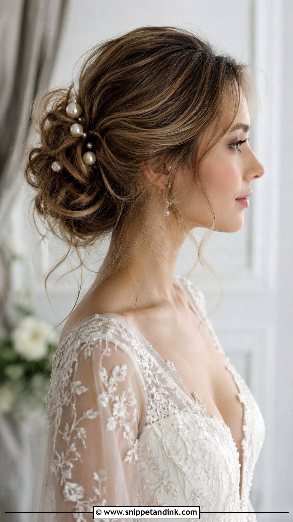 Messy Bun With Pearl Pins - Snippet and Ink - 25 Bride Bun Hairstyles
