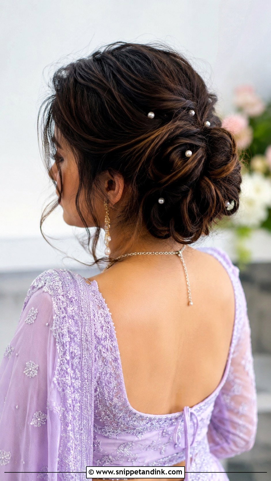Messy Bun With Pearls - Snippet and Ink - 25 Indian Messy Bun Hairstyles for Wedding
