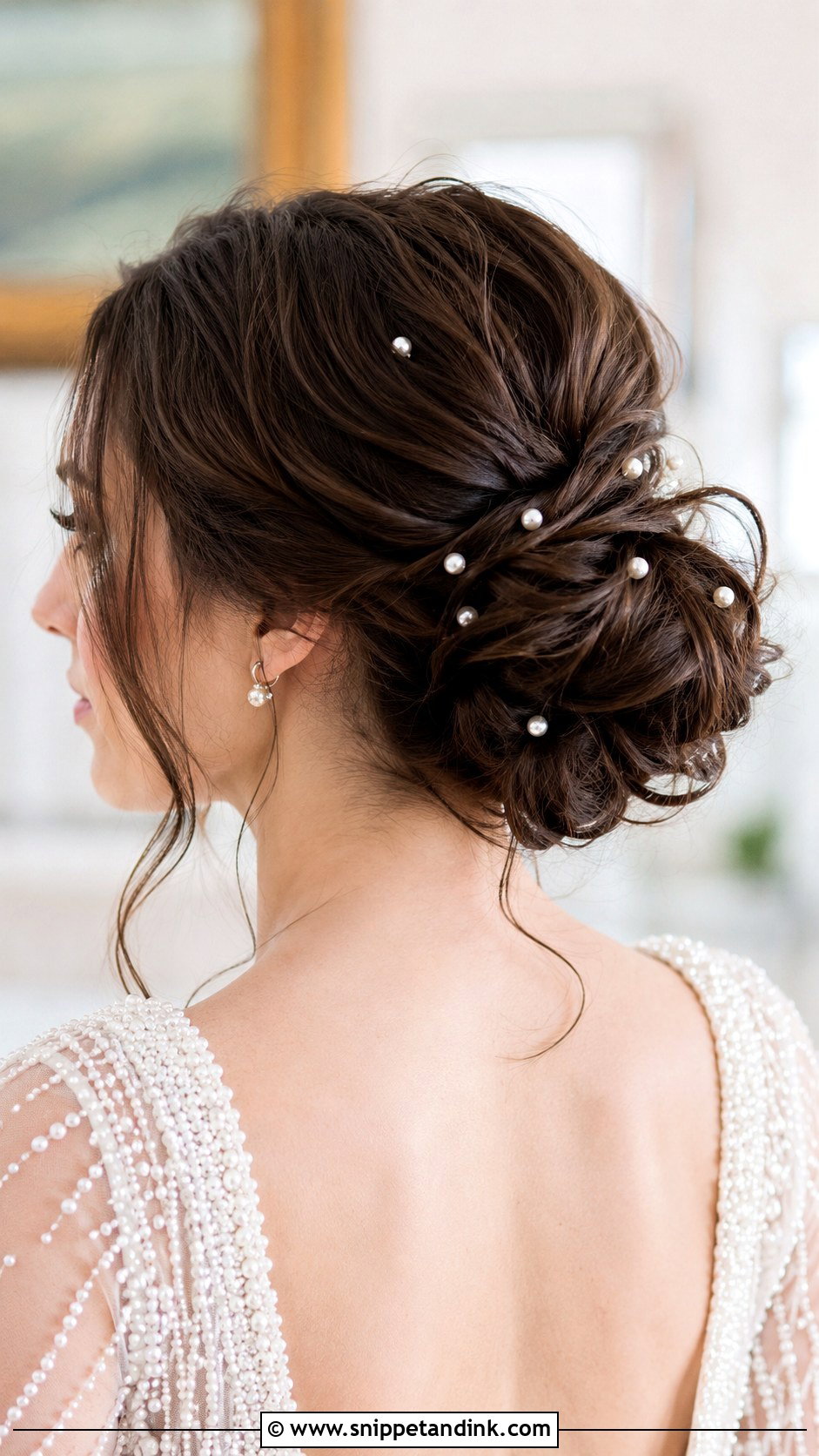 Messy Bun With Pearls - Snippet and Ink - 25 Messy Bun Wedding Hair Ideas